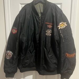 Harley-Davidson Black and Orange Patch Bomber Jacket